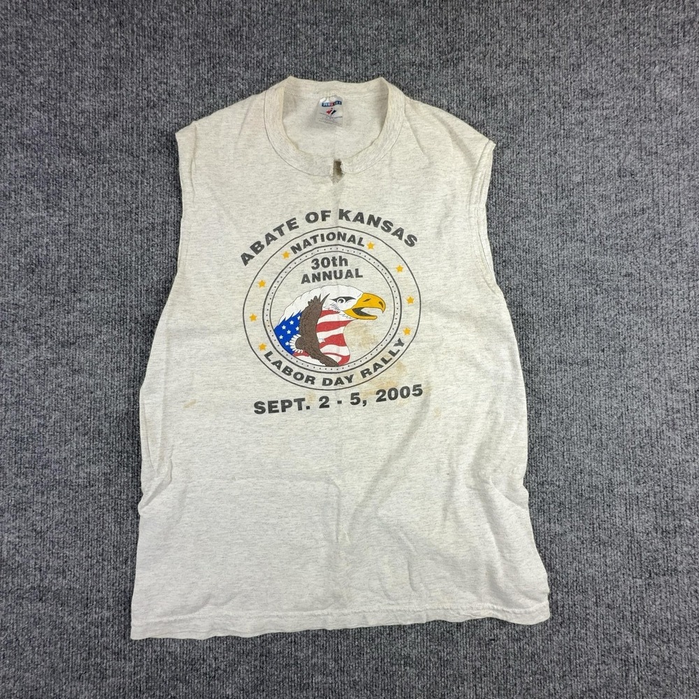 Vintage‎ Jerzees Shirt Mens Medium Gray ABATE Kansas Labor Day Rally Eagle 2005